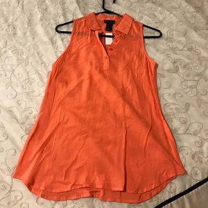 Wet Seal Orange Sheer Sleeveless Button Up NEW